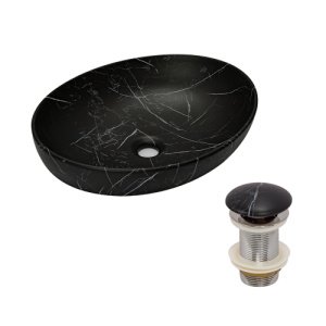 Раковина AVS Карина 52x40 черный мрамор матовая с донным клапаном